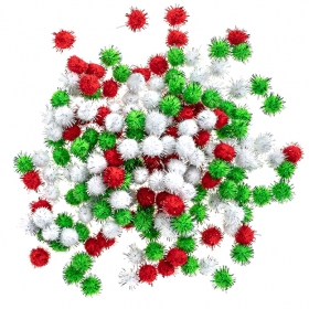 Pompony poliestrowe metalizowane 15 mm biae, czer