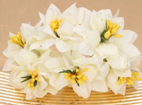 Kwiaty materiaowe 6szt. biel irys z narcyzem
