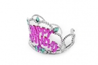 Korona HAPPY BIRTHDAY srebno- rowa plastik 1szt.