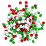 Pompony poliestrowe metalizowane 15 mm biae, czer